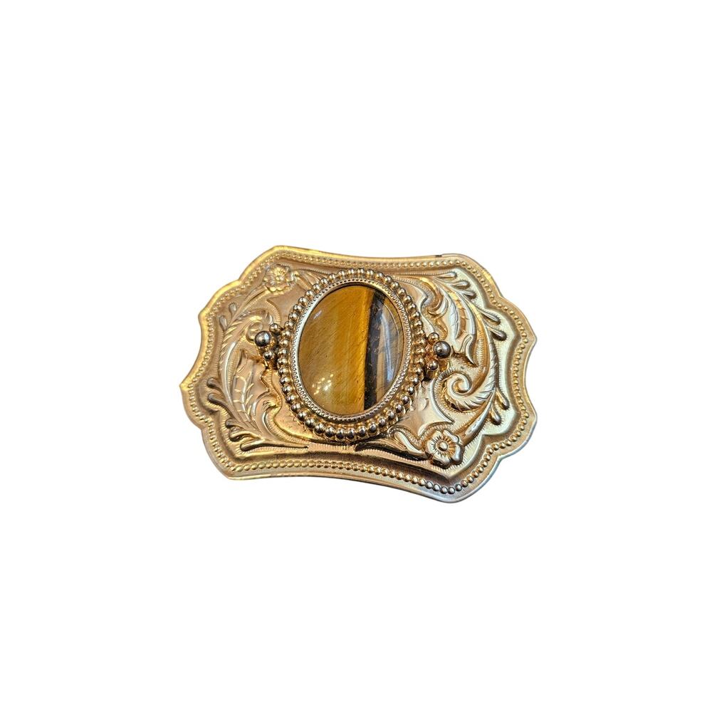 Vintage Brown Tiger Eye Country Western Mens Cowboy Belt Buckle